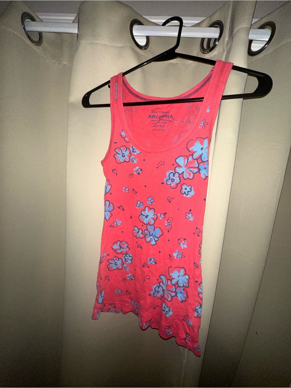 VTG Arizona Jean coral tank top with blue floral print women’s size medium